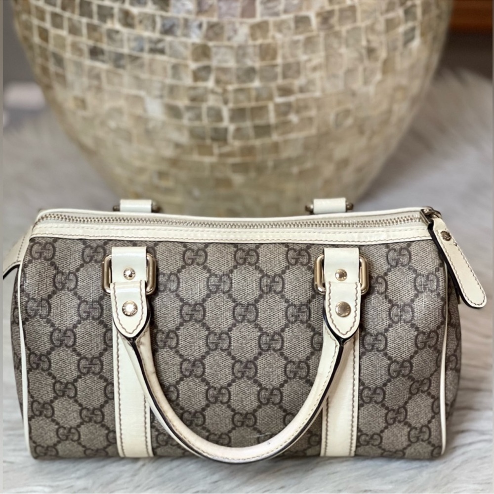 Gucci Beige Monogram Satchel with Cream Trim - Picture 9 of 12